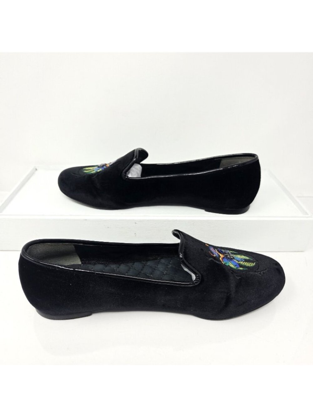 TORY BURCH Easton Black Velvet Slipper Loafer Flats embroidered beetle logo 7 M - Picture 2 of 10